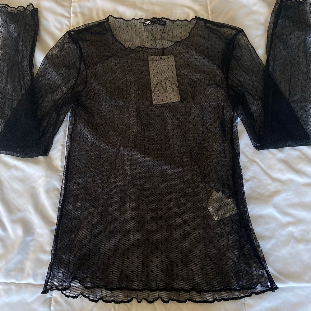 Sheer long sleeve black top - Zara